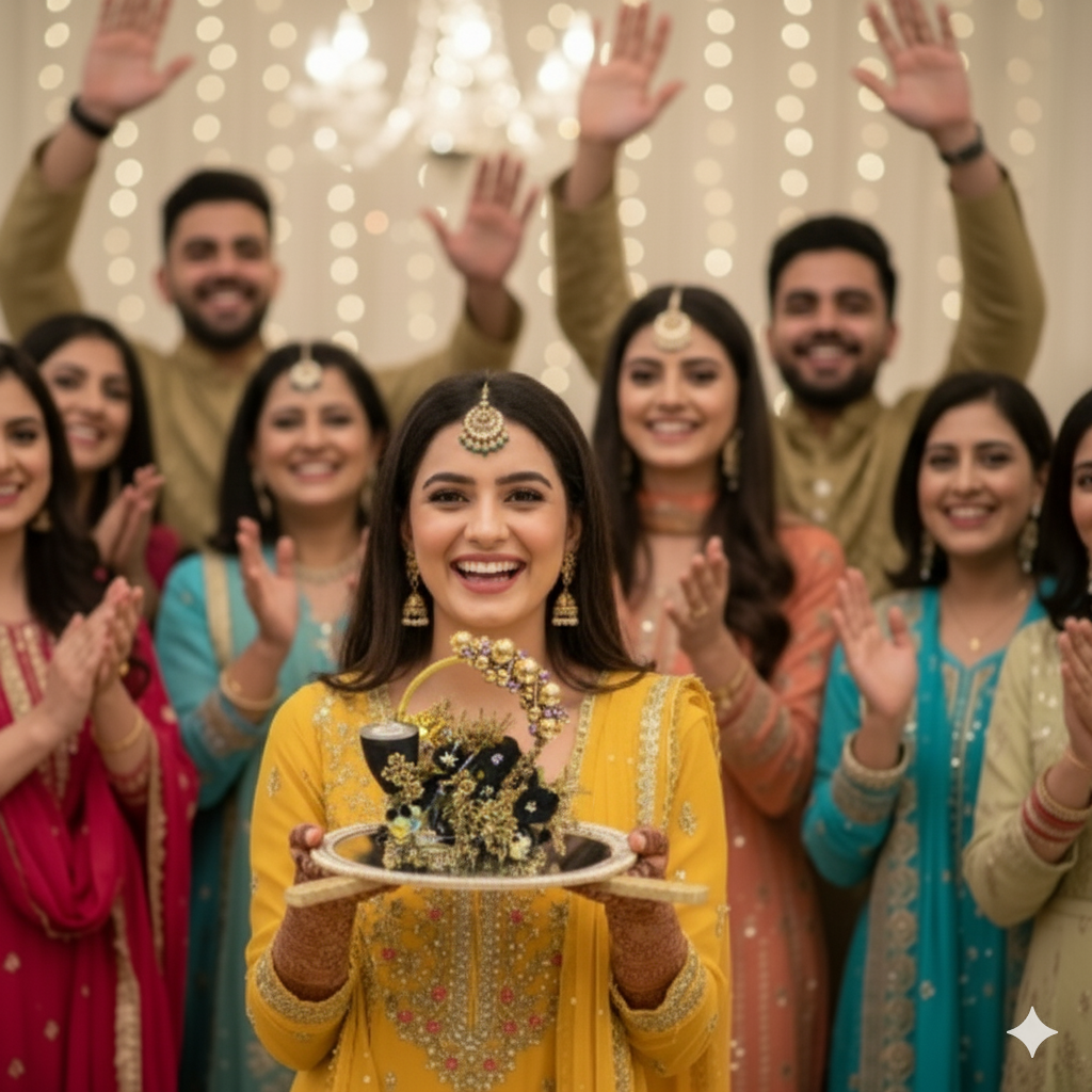 Black & Golden Floral Doodh Pilai Glass with Big Mirror Tray