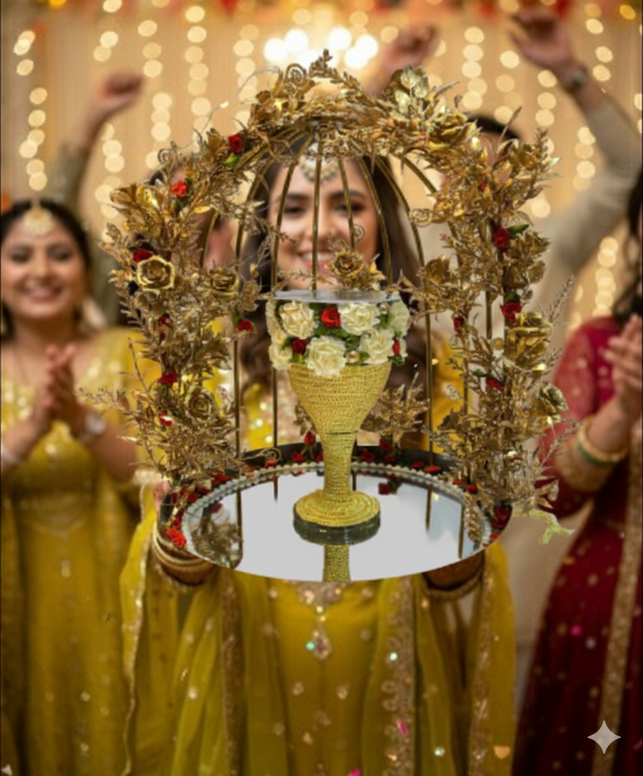 Royal Floral Golden Doodh Pilai Glass Set with LED Lights