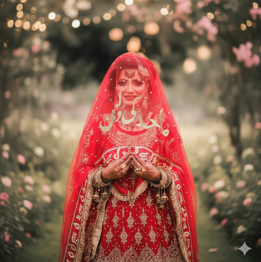 Personalized Red Nikkah Dupatta – Embroidered with Your Name or Date