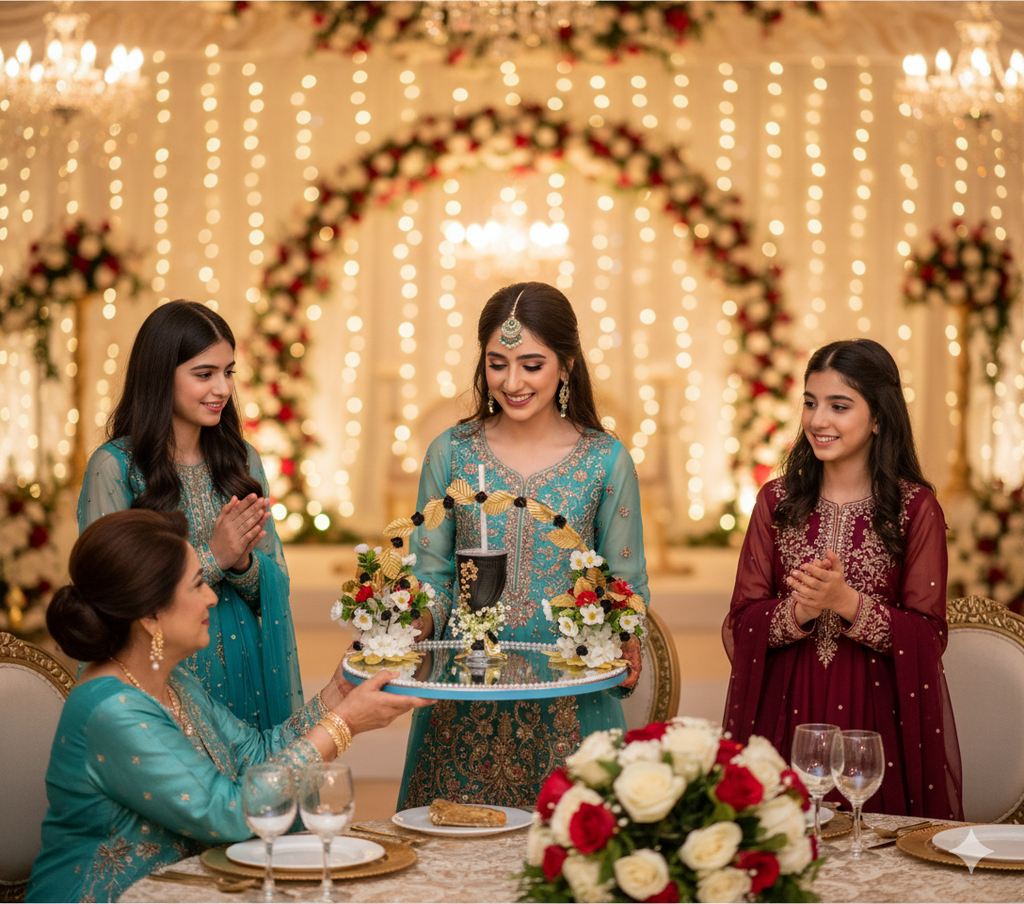 White, Black & Golden Floral Doodh Pilai Glass with Big Mirror Tray