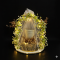 White Floral Pearl Doodh Pilai Glass with LED Lights