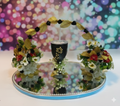 White, Black & Golden Floral Doodh Pilai Glass with Big Mirror Tray