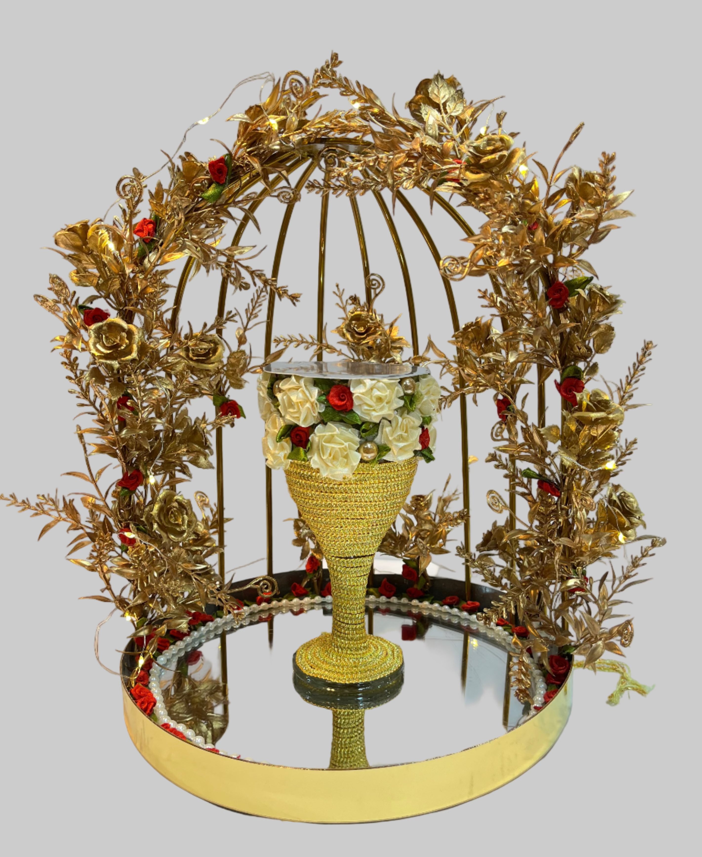 Royal Floral Golden Doodh Pilai Glass Set with LED Lights